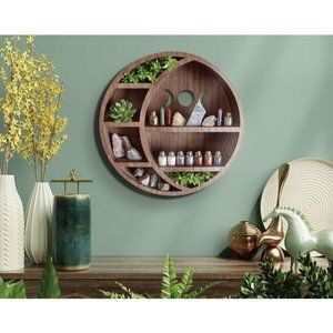 Wooden Wall Hanging Shelf, Floating Shelves, Crescent Moon Shelf for Crystals